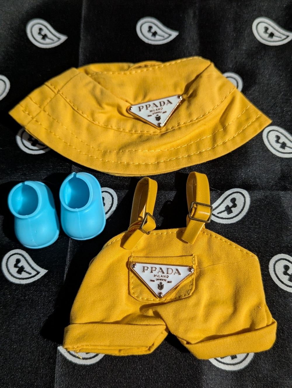 Yellow Labubu Hat & Overalls Set with Logo Detail